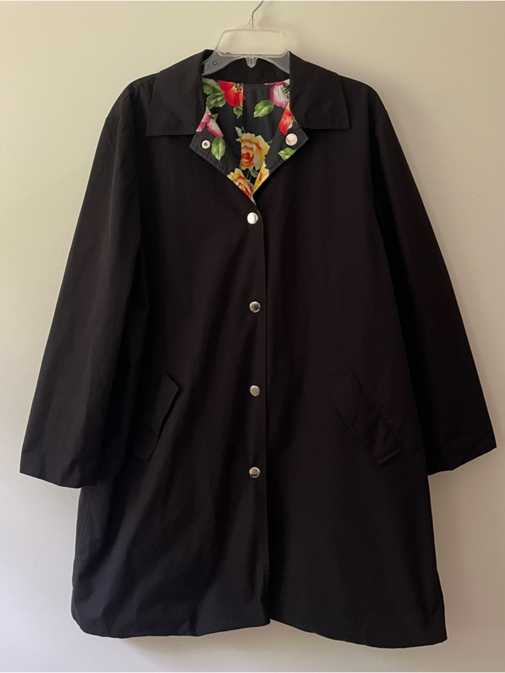 Jones New York Reversible Coat 2X Black Floral Colorful Maximalist